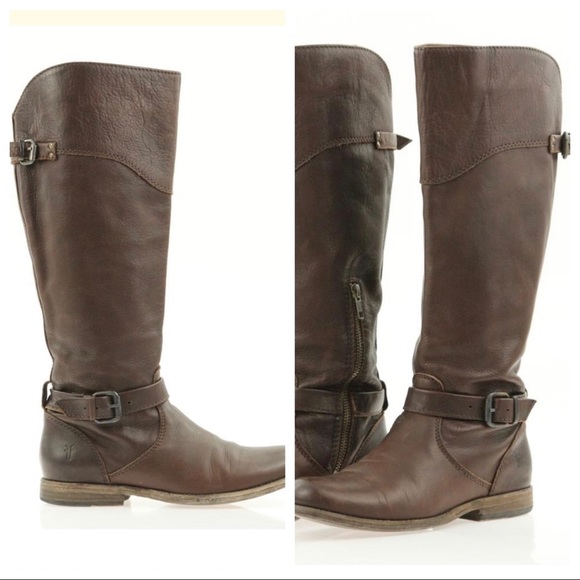 FRYE BUCKLE EQUESTRIAN BROWN RIDING BOOT - Picture 2 of 6